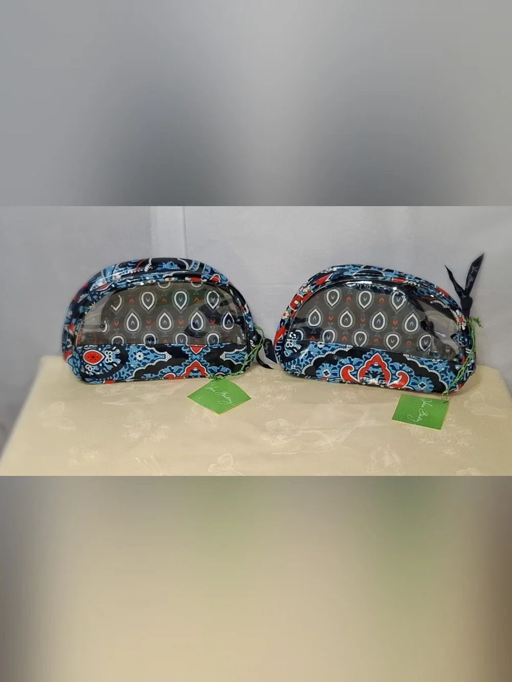 2 Vera Bradley Blue Paisley Clear Zip Cosmetic Bags- NWT